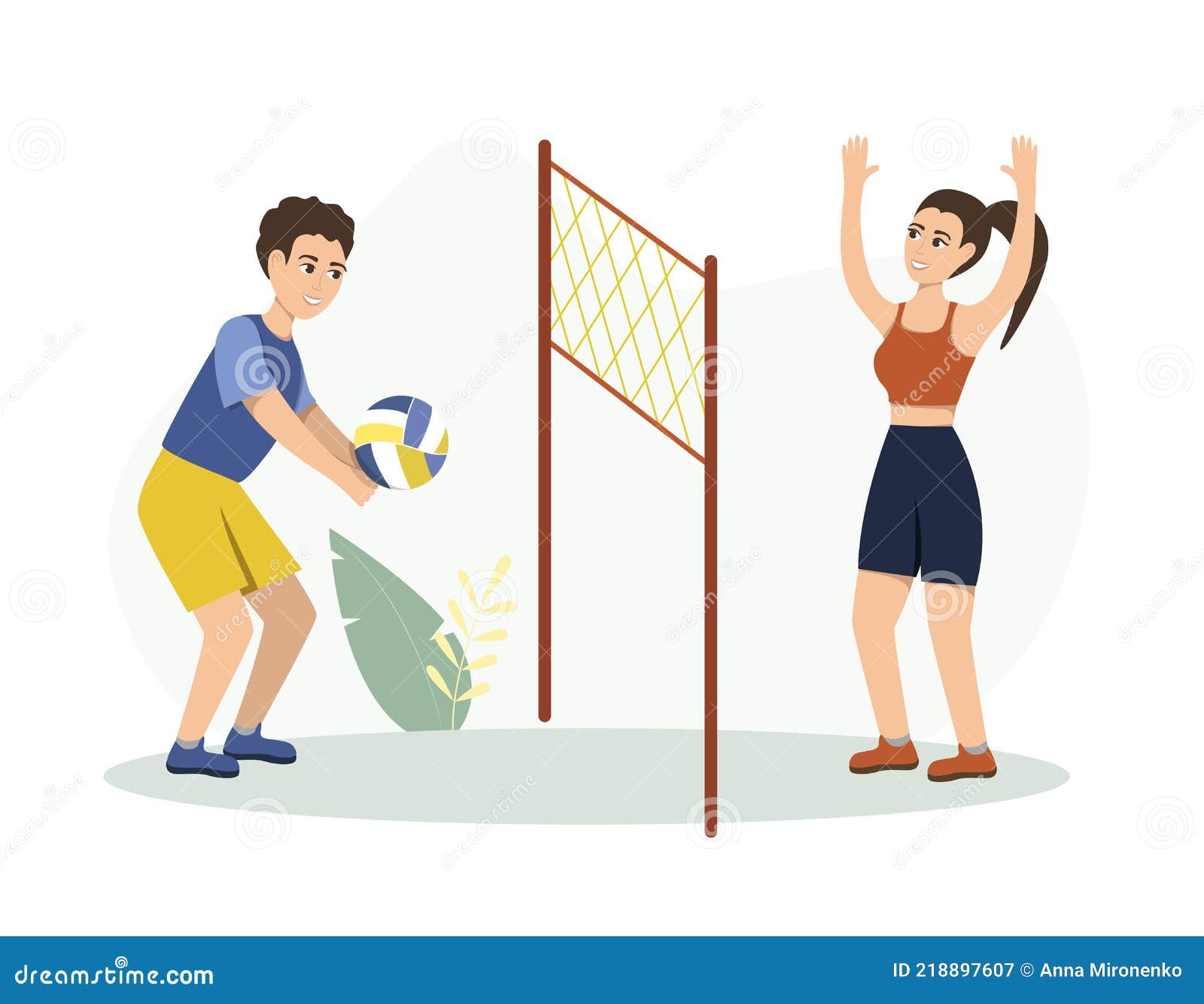 Young People Play Volleyball On The Street Stock Vector Illustration Of Movement Young 218897607