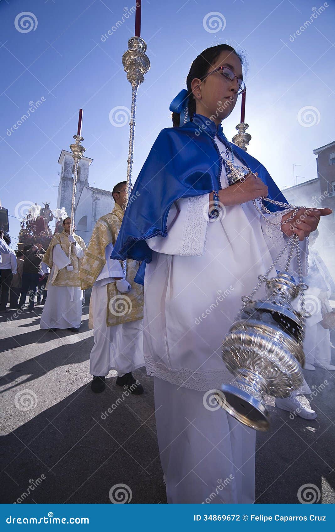 Young People in Procession with Incense Burners in Holy Week Editorial