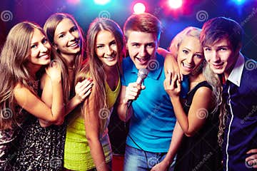 Young People Singing at Party Stock Image - Image of microphone ...