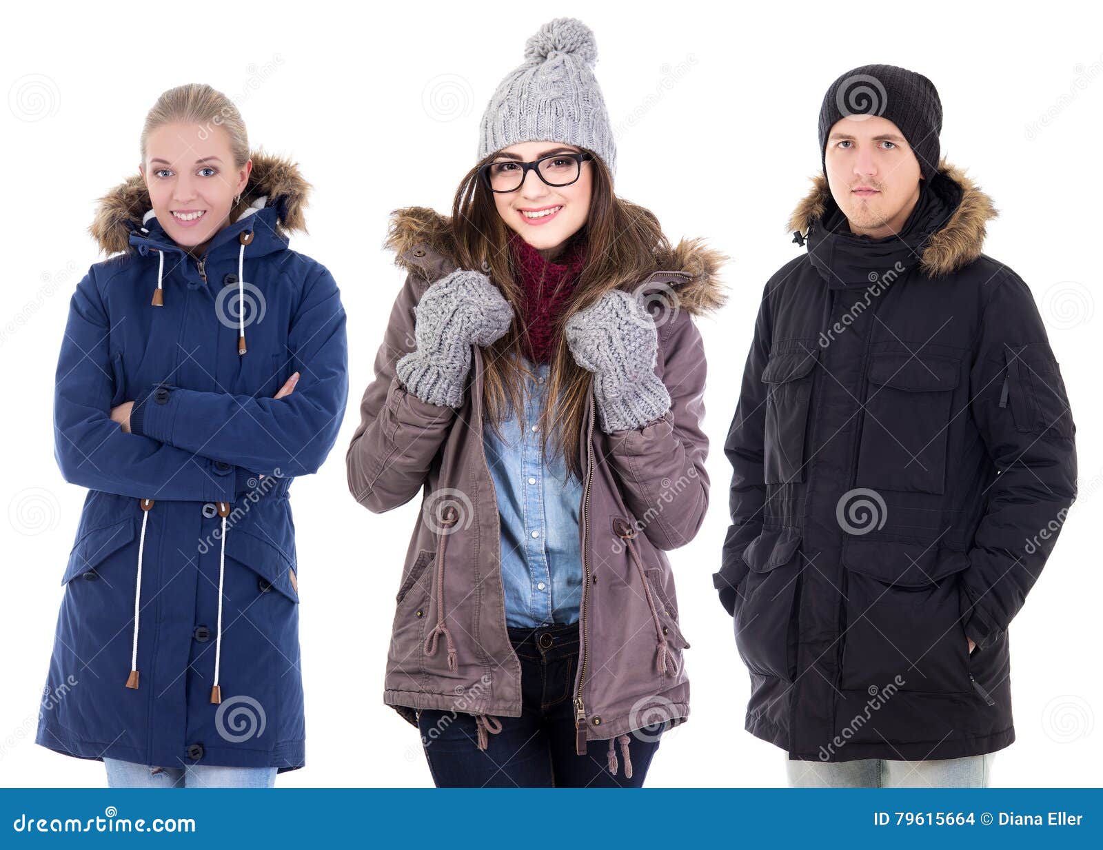 Young People in Winter Clothes Isolated on White Stock Photo - Image of ...