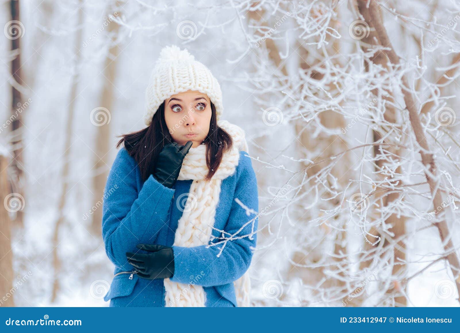 Woman Freezing Outdoors in Cold Winter Weather Stock Image - Image of ...