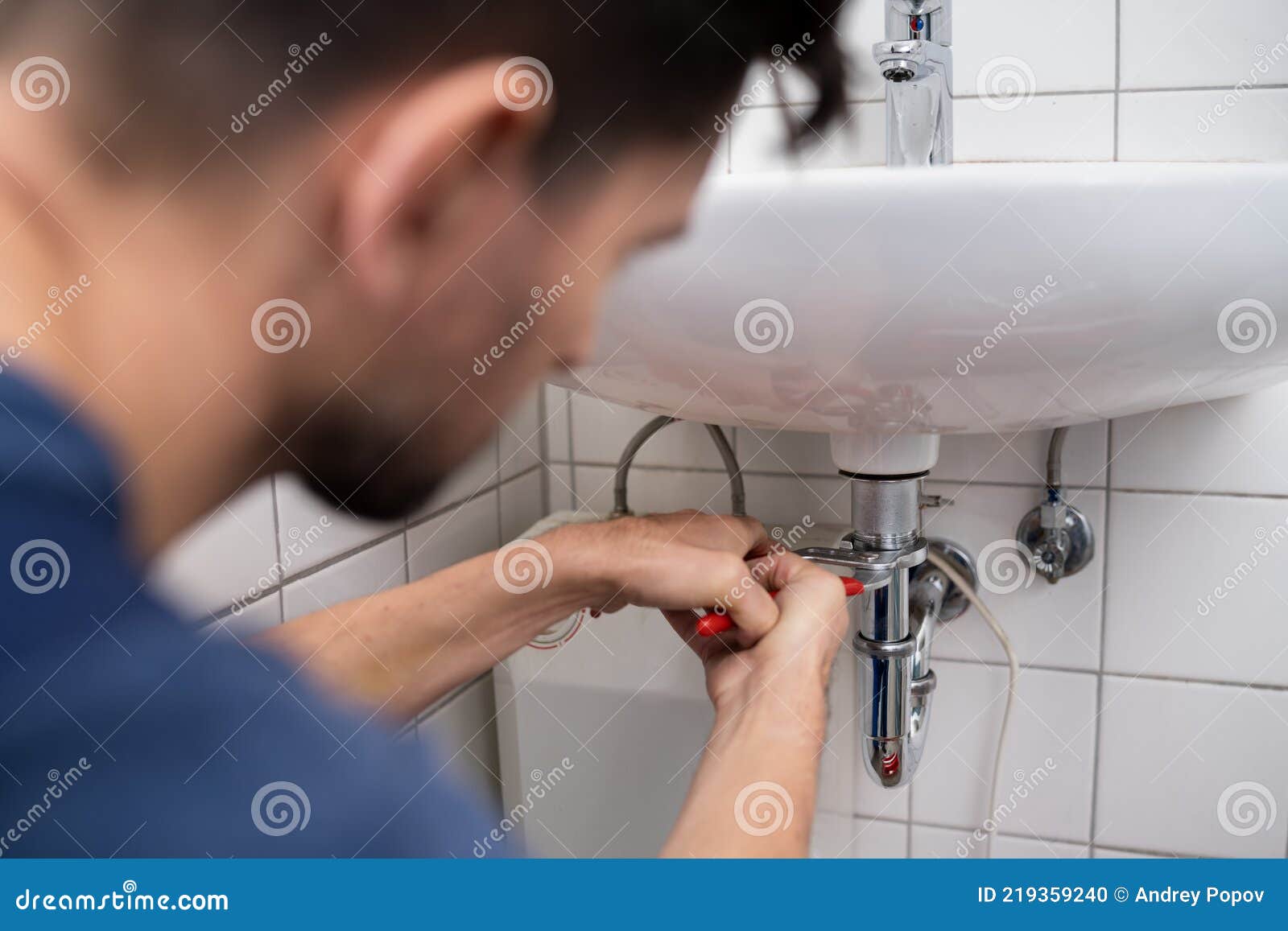 Plumber Fitting Sink Pipe stock photo. Image of kitchen 219359240