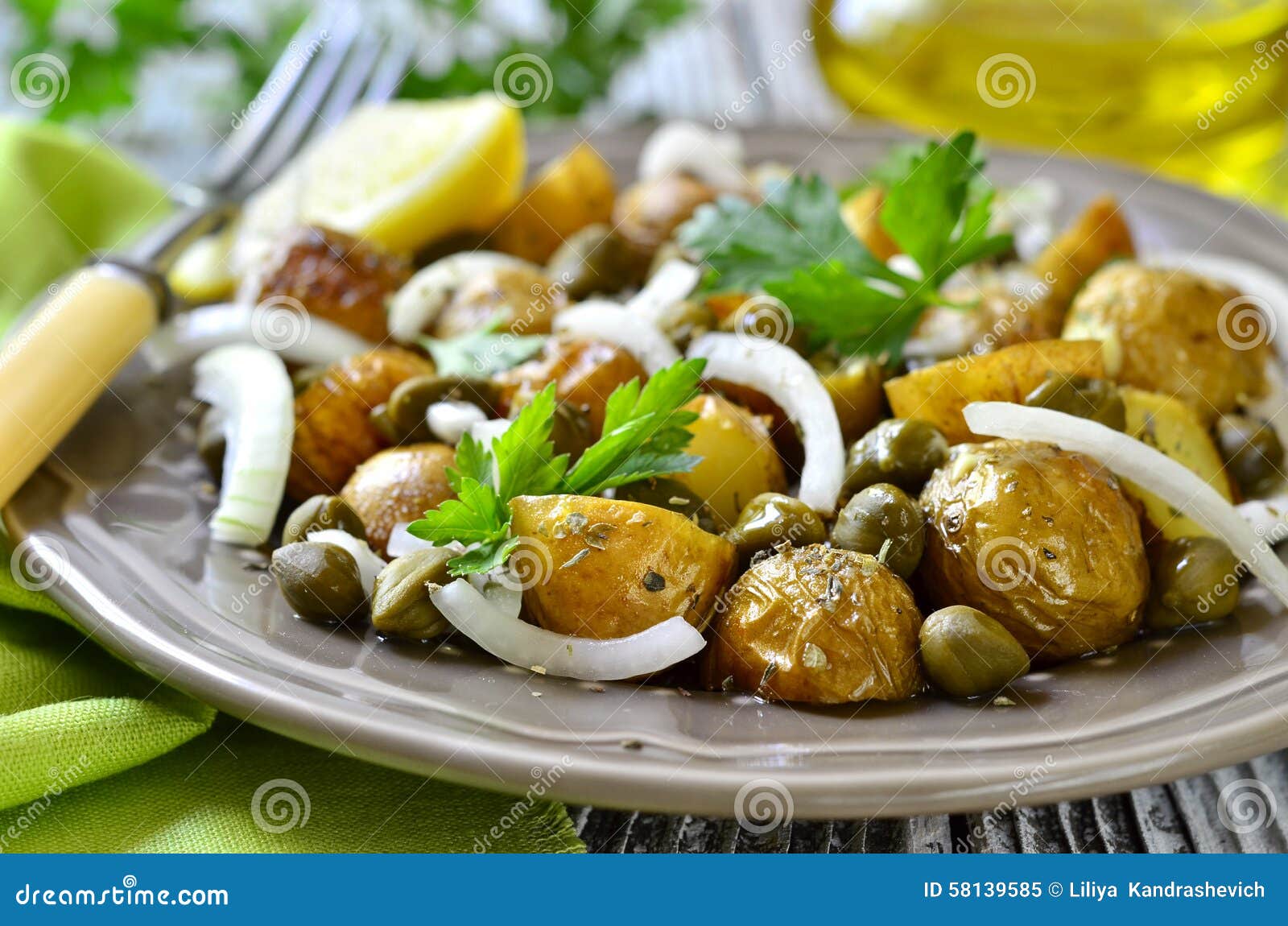 Young Potato Salad with Capers and Marinated Onion. Stock Image Image