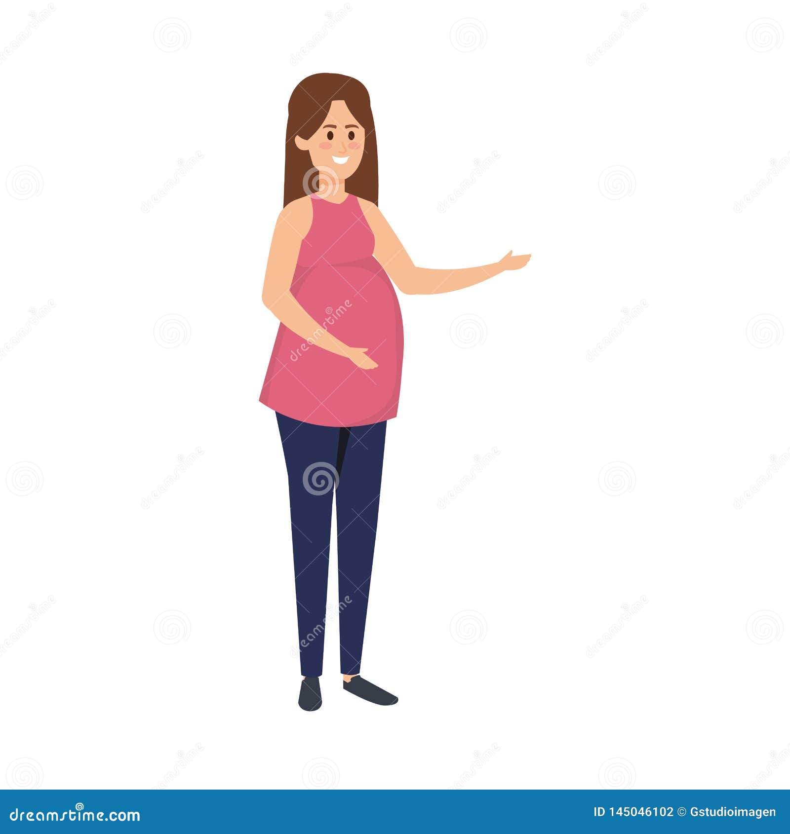 Young Pregnancy Woman Meditation In Yoga Poses. Cartoon Vector ...