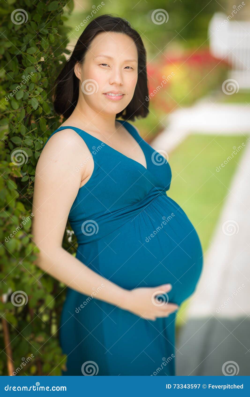 Young Pregnant Chinese Woman Portrait In Park Stock Image Image Of