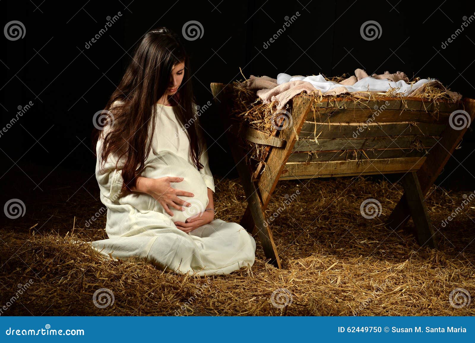 young pregnant mary with manger