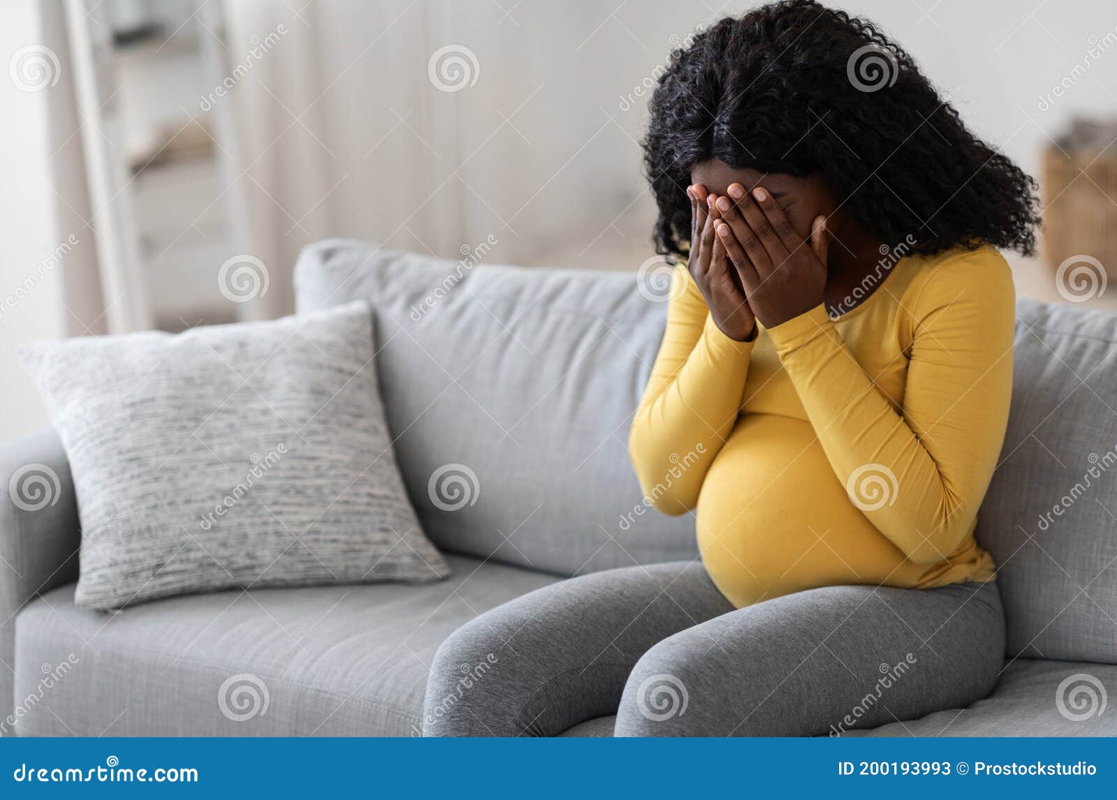 Young Pregnant Woman Feeling Sad and Crying at Home Stock Image ...