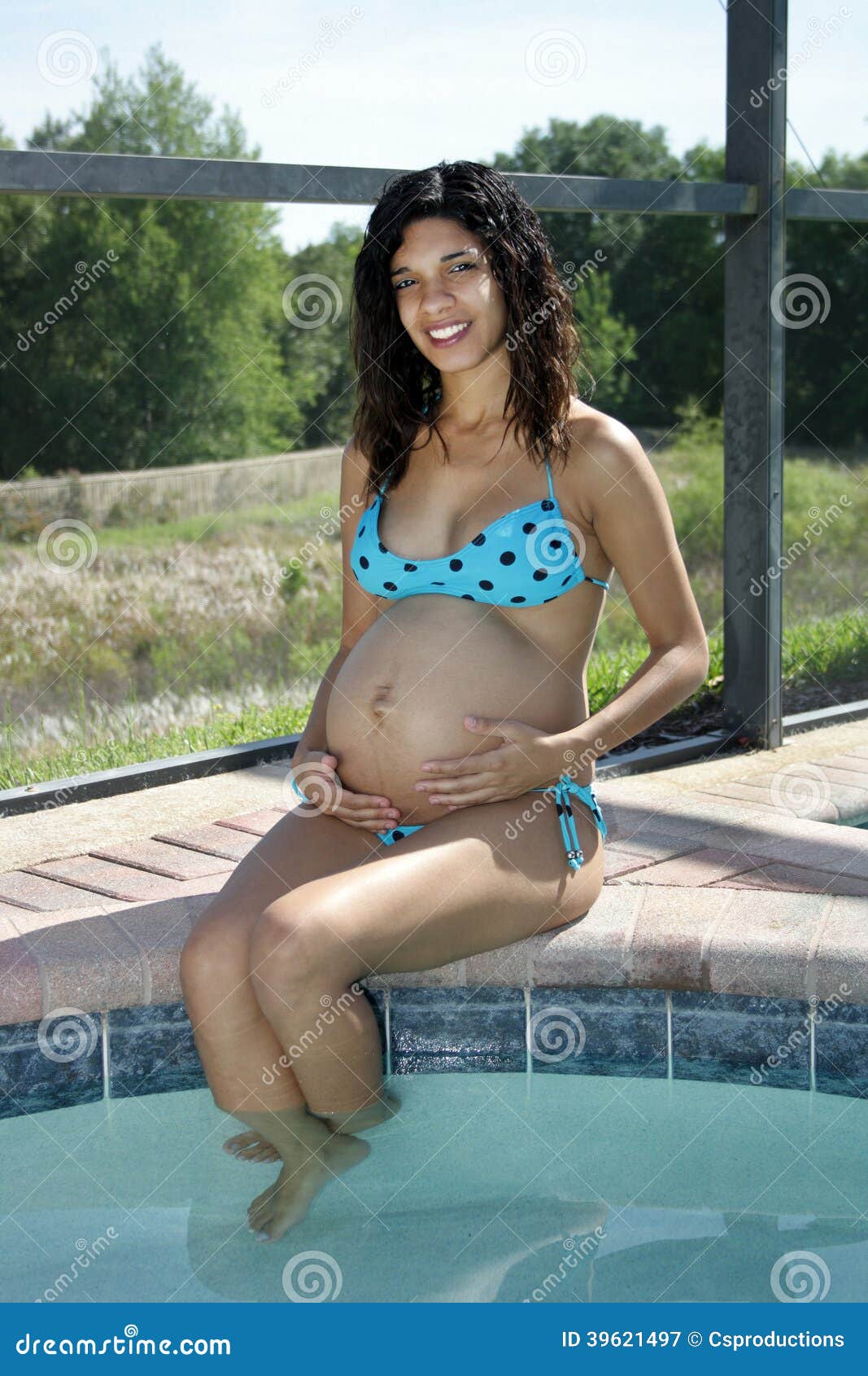 Young Pregnant Woman Poolside (1) Stock Image - Image of bikini