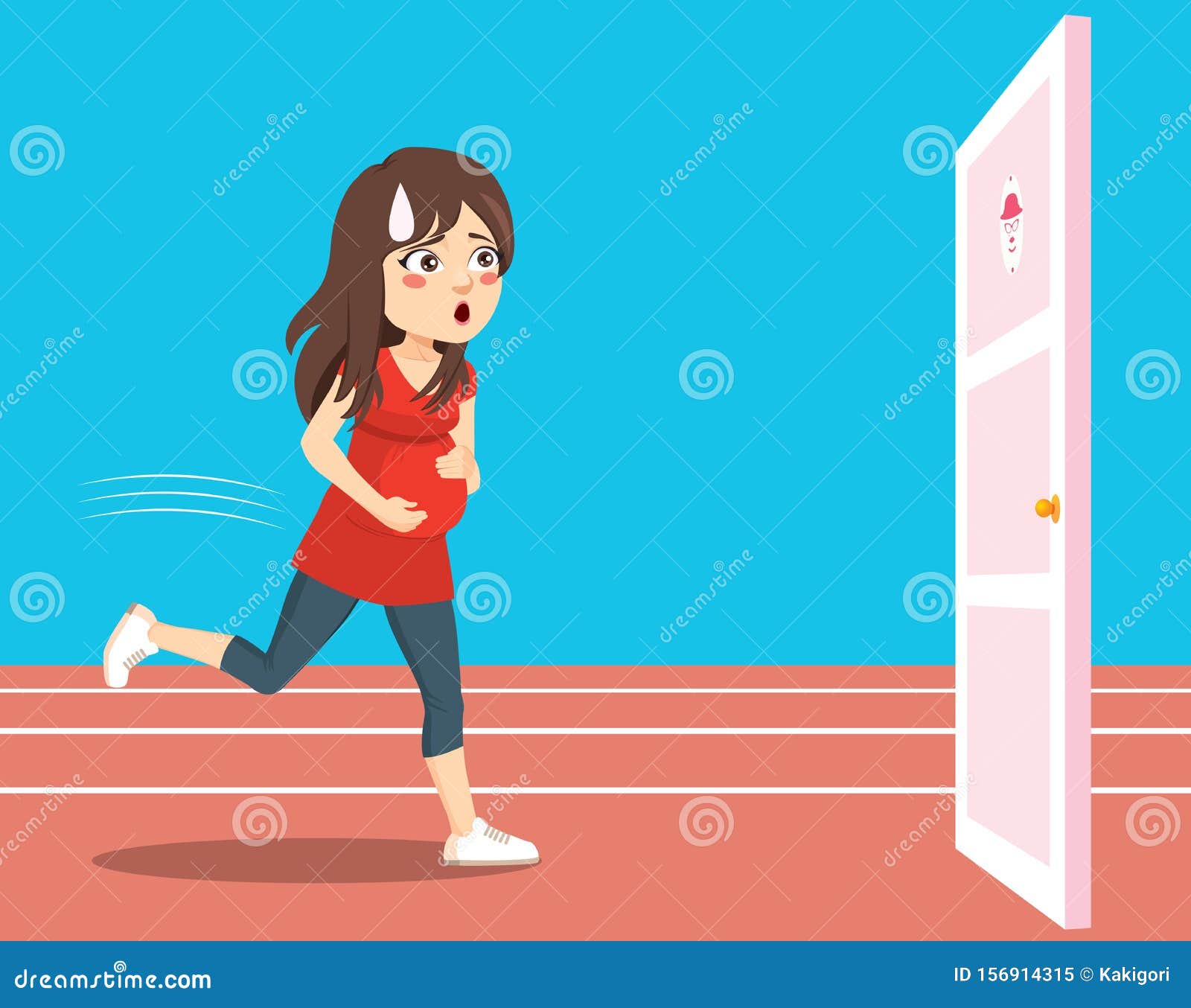 Pregnant Woman Running Pee Urgency Stock Vector Illustration of belly