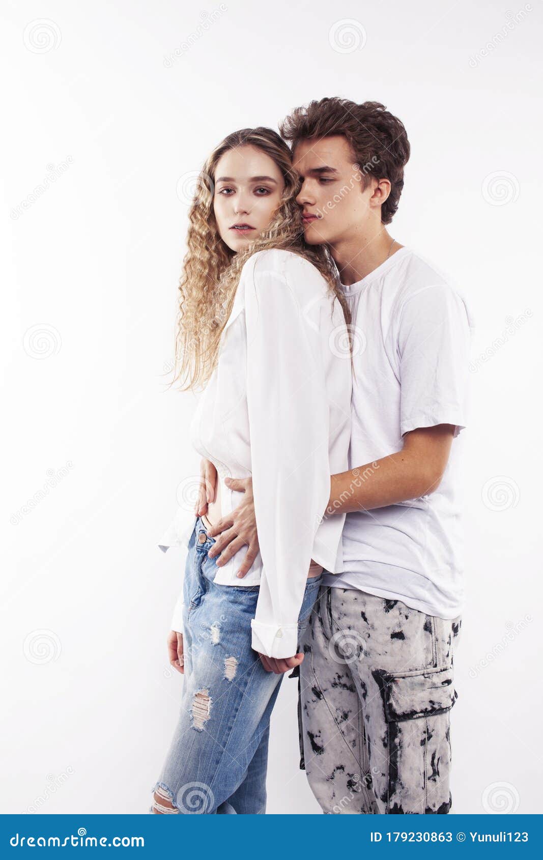 best friends teenage girl and boy together having fun, posing emotional on  white background, couple happy smiling, lifestyle people concept, blond and  brunette multi nations Stock Photo | Adobe Stock