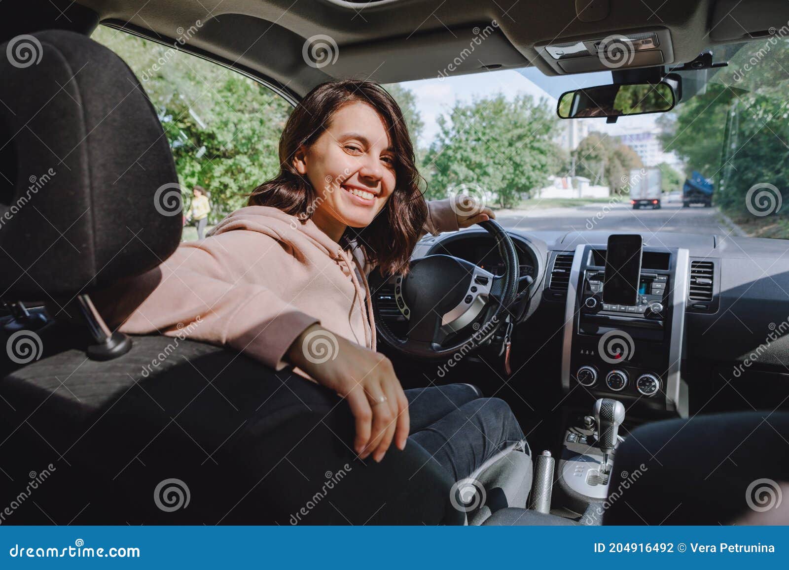 Young Pretty Driver Woman Sitting in Car Stock Photo - Image of rent ...