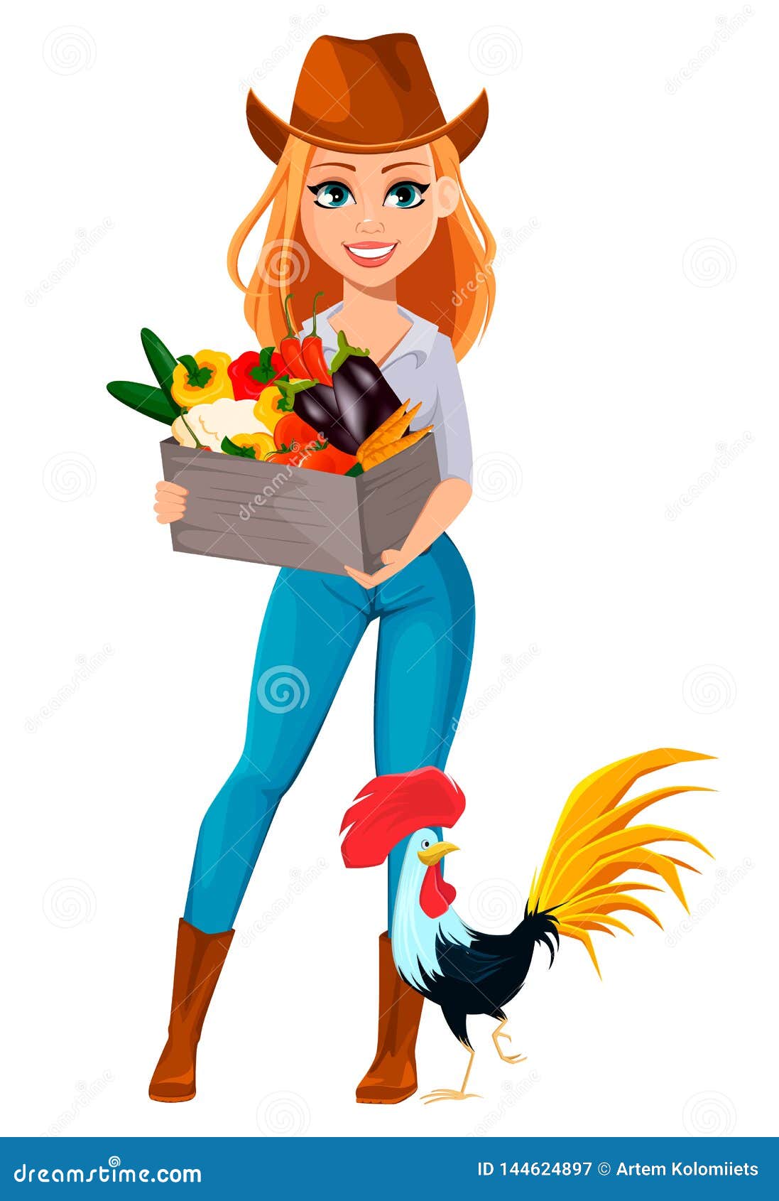 Young Pretty Farmer Woman in Cowboy Hat Stock Vector - Illustration of  cartoon, agronomist: 144624897
