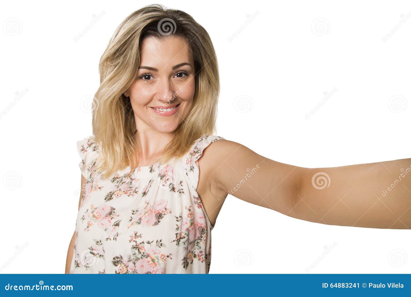 Young Pretty Fashion Blonde Woman Taking Self Shot Photo Stock Image 
