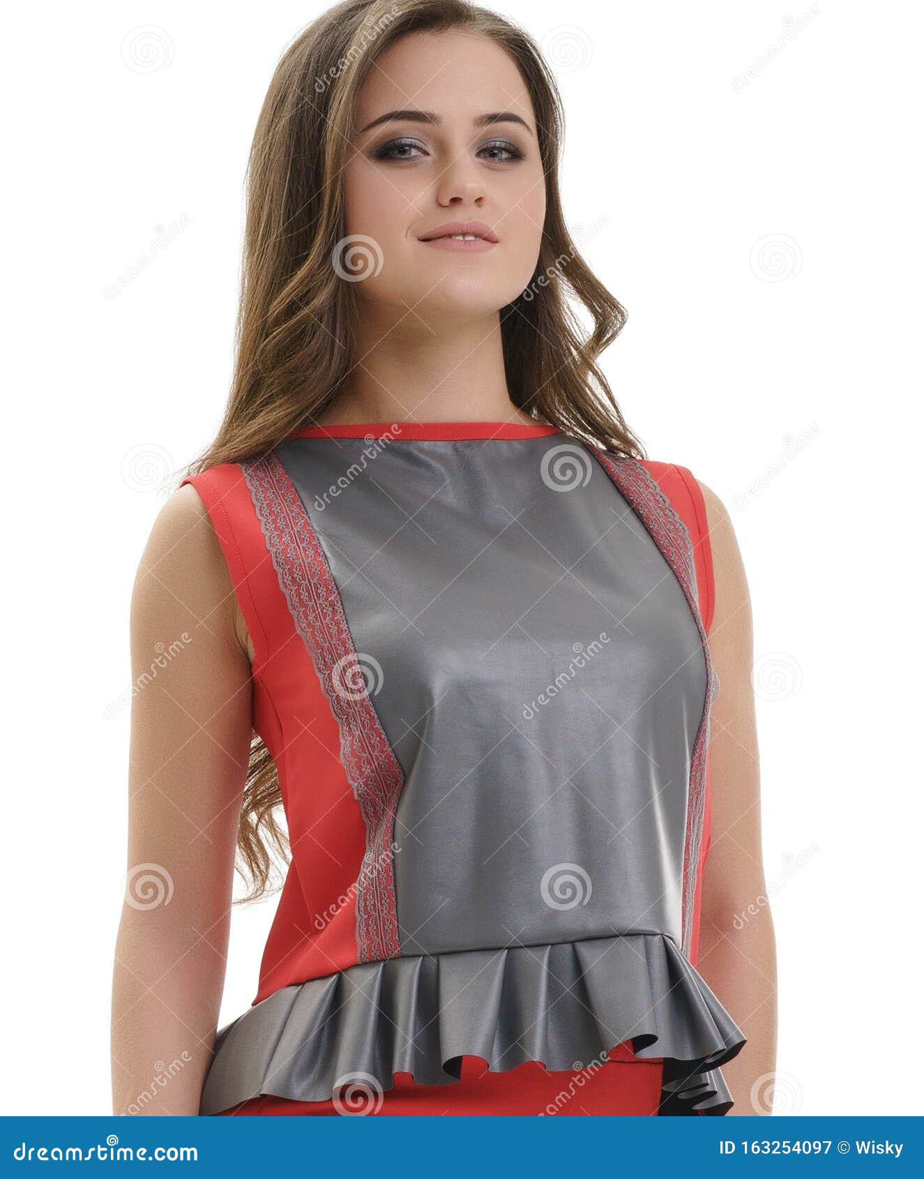 Young Pretty Girl in Red Slinky Pants in Studio Stock Image - Image of ...