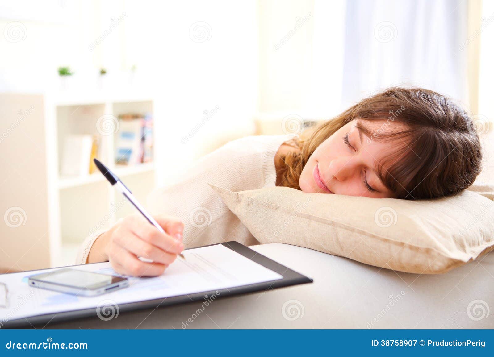 Young Pretty Girl Sleeping While Working Home Stock Image Image 38758907