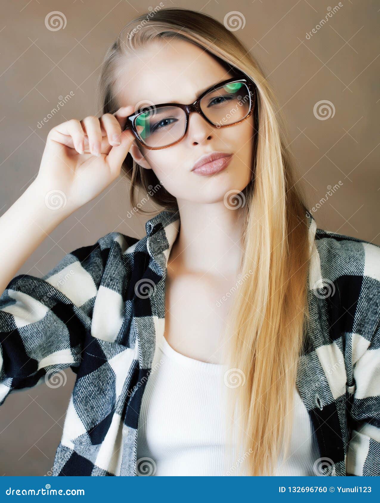 Young Pretty Girl Teenager in Glasses Making Selfie at School, S Stock ...