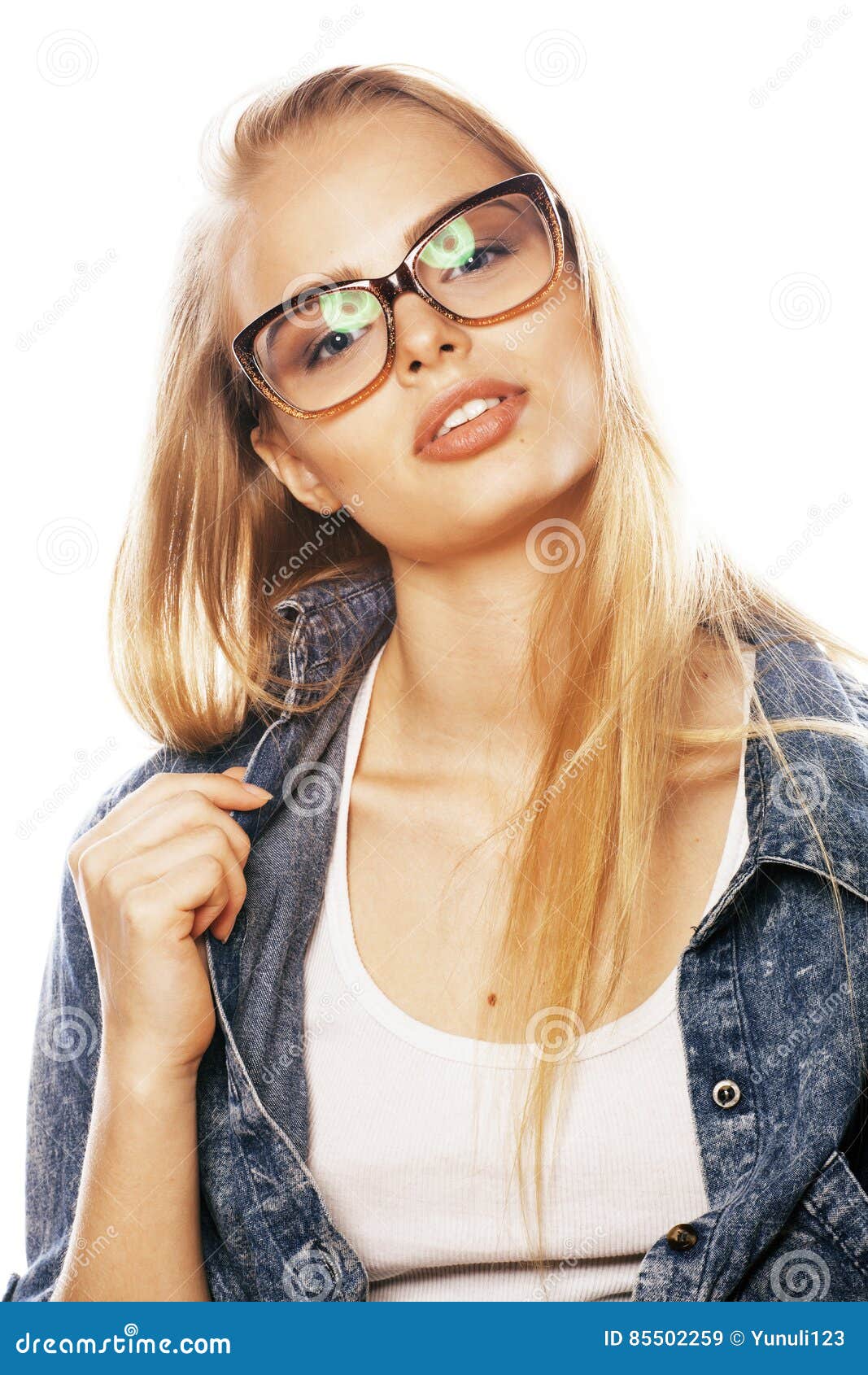 Young Pretty Girl Teenager in Glasses on White Blond Ha Stock Image ...