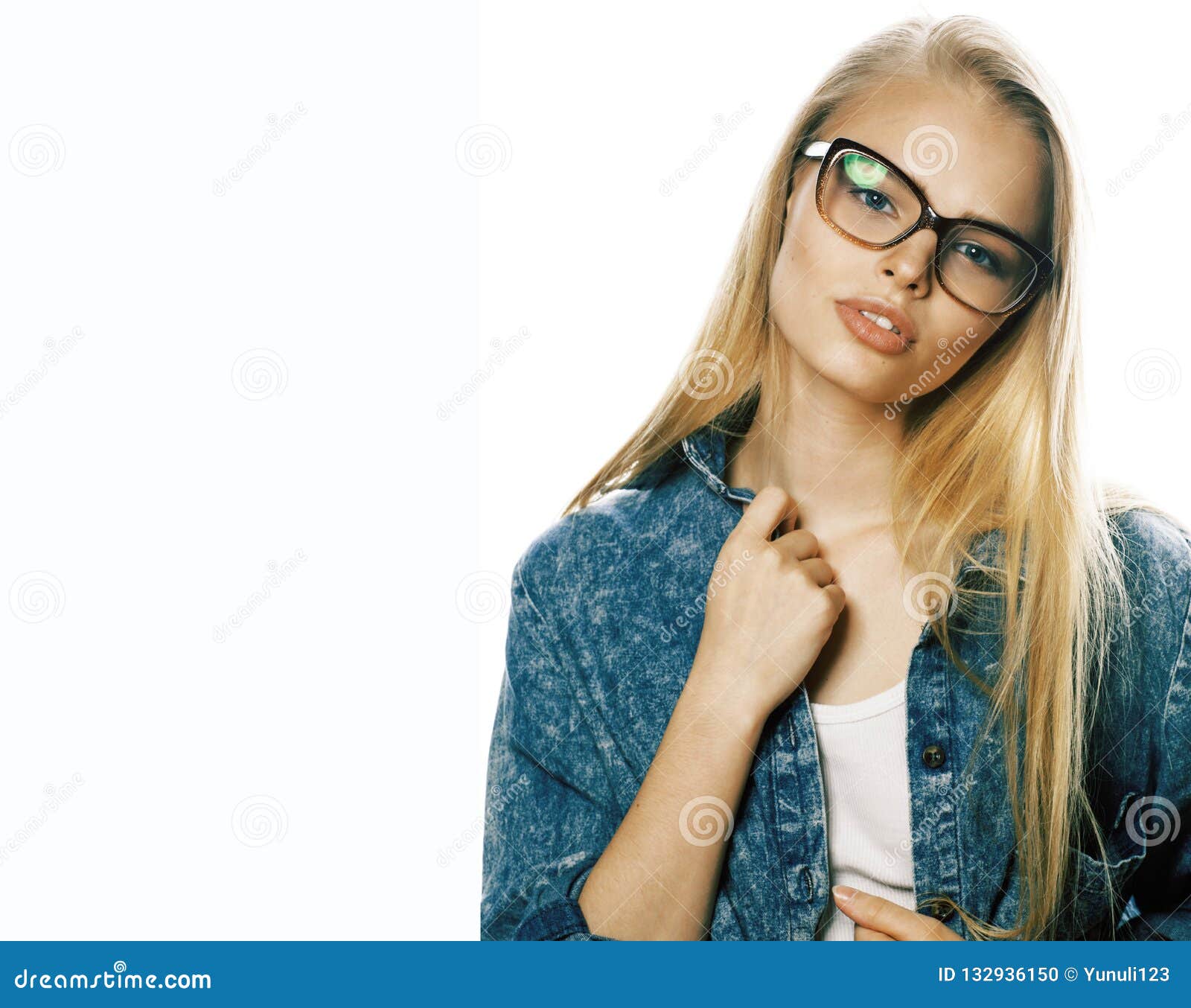 Young Pretty Girl Teenager in Glasses on White Isolated Blond Ha Stock ...
