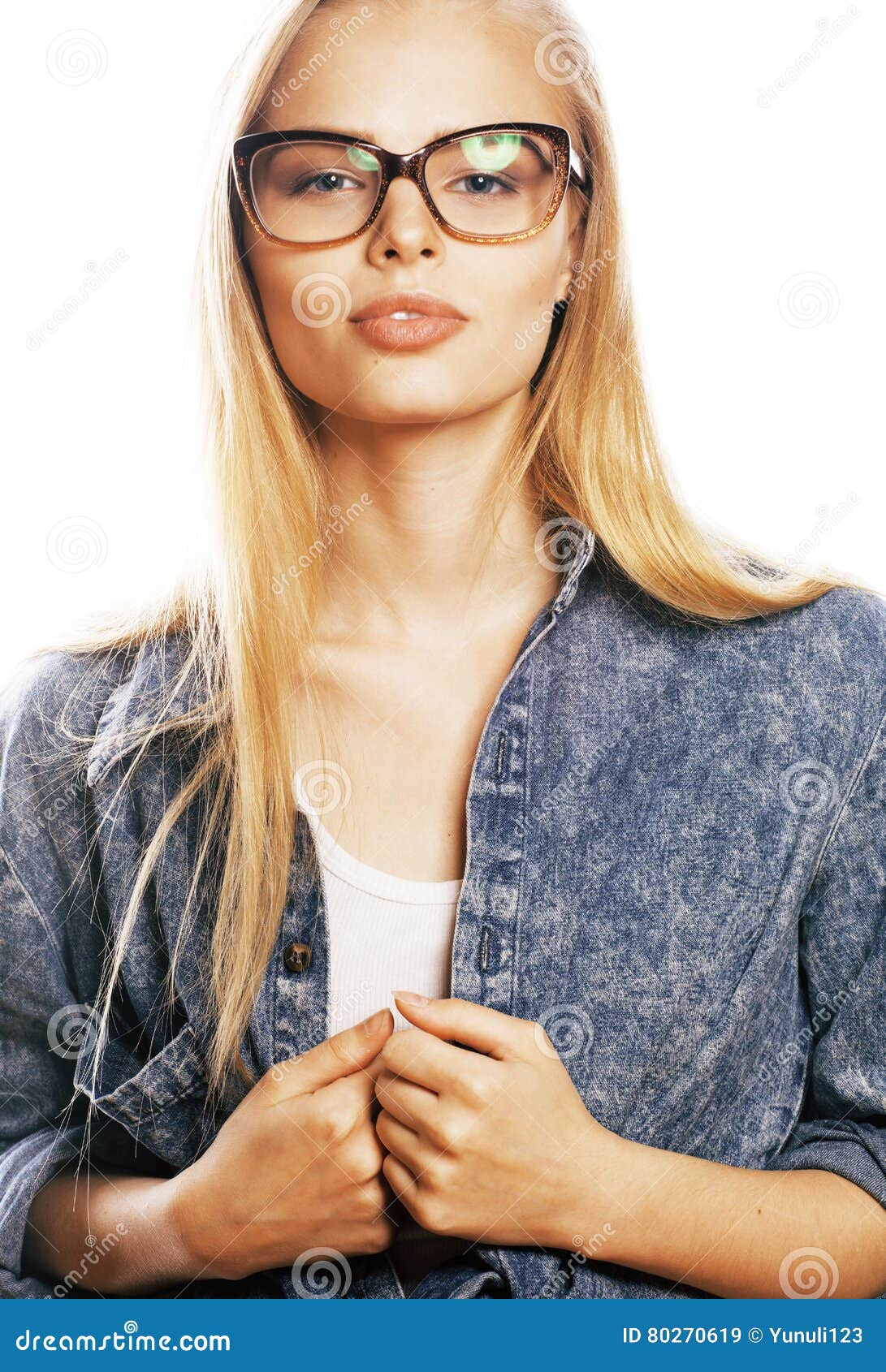 Young Pretty Girl Teenager in Glasses on White Isolated Blond Ha Stock ...