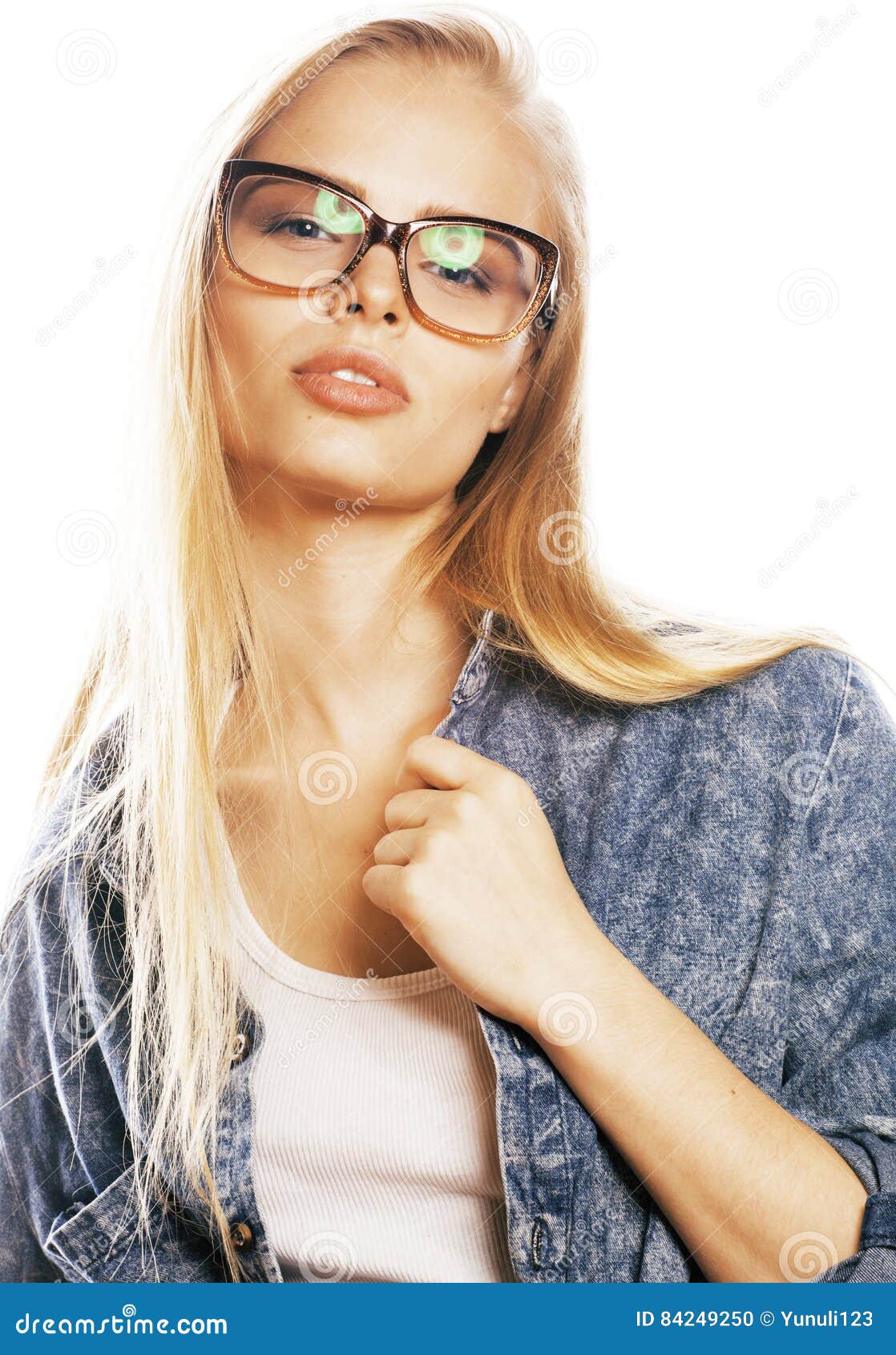 Young Pretty Girl Teenager in Glasses on White Isolated Blond Ha Stock ...