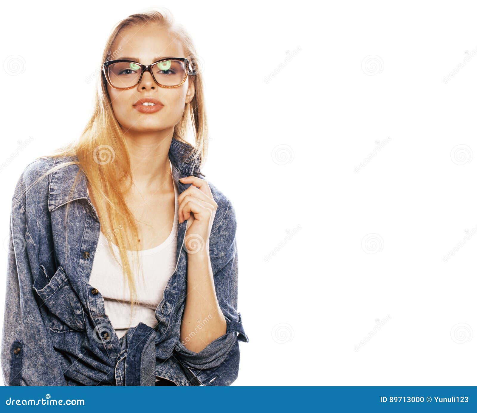 Young Pretty Girl Teenager in Glasses on White Isolated Blond Ha Stock ...