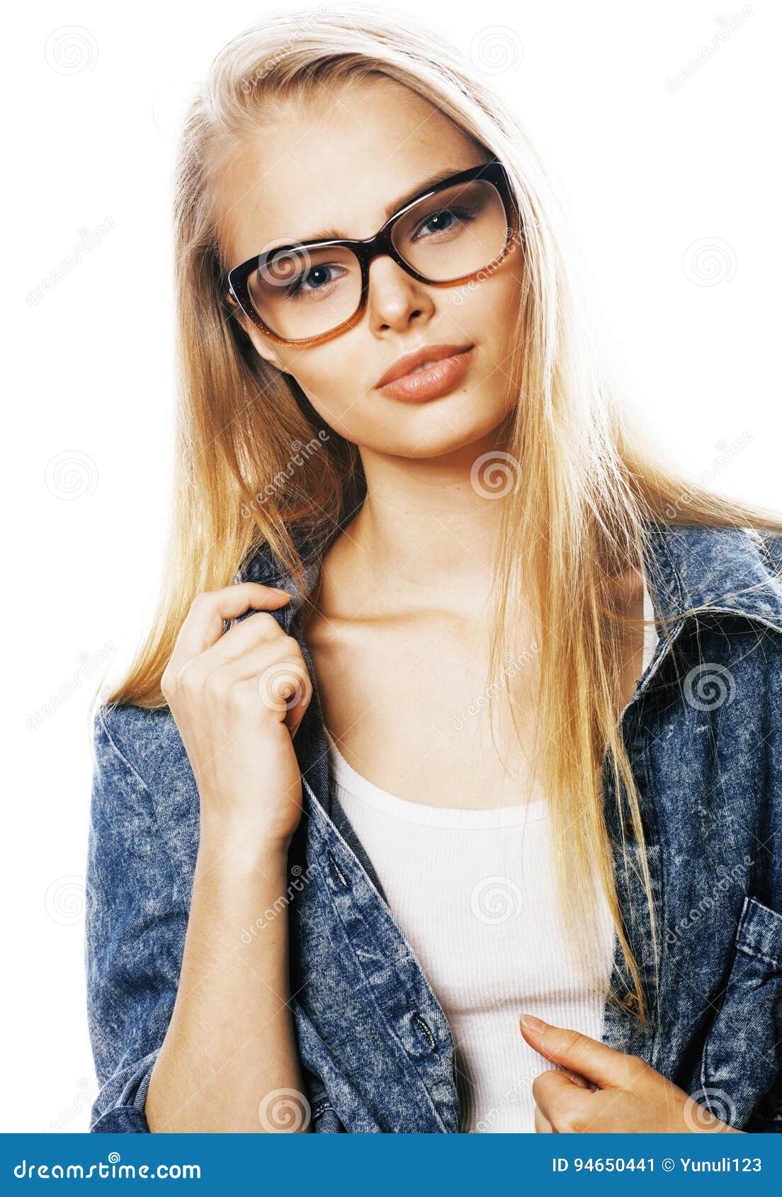 Young Pretty Girl Teenager in Glasses on White Isolated Blond Ha Stock ...