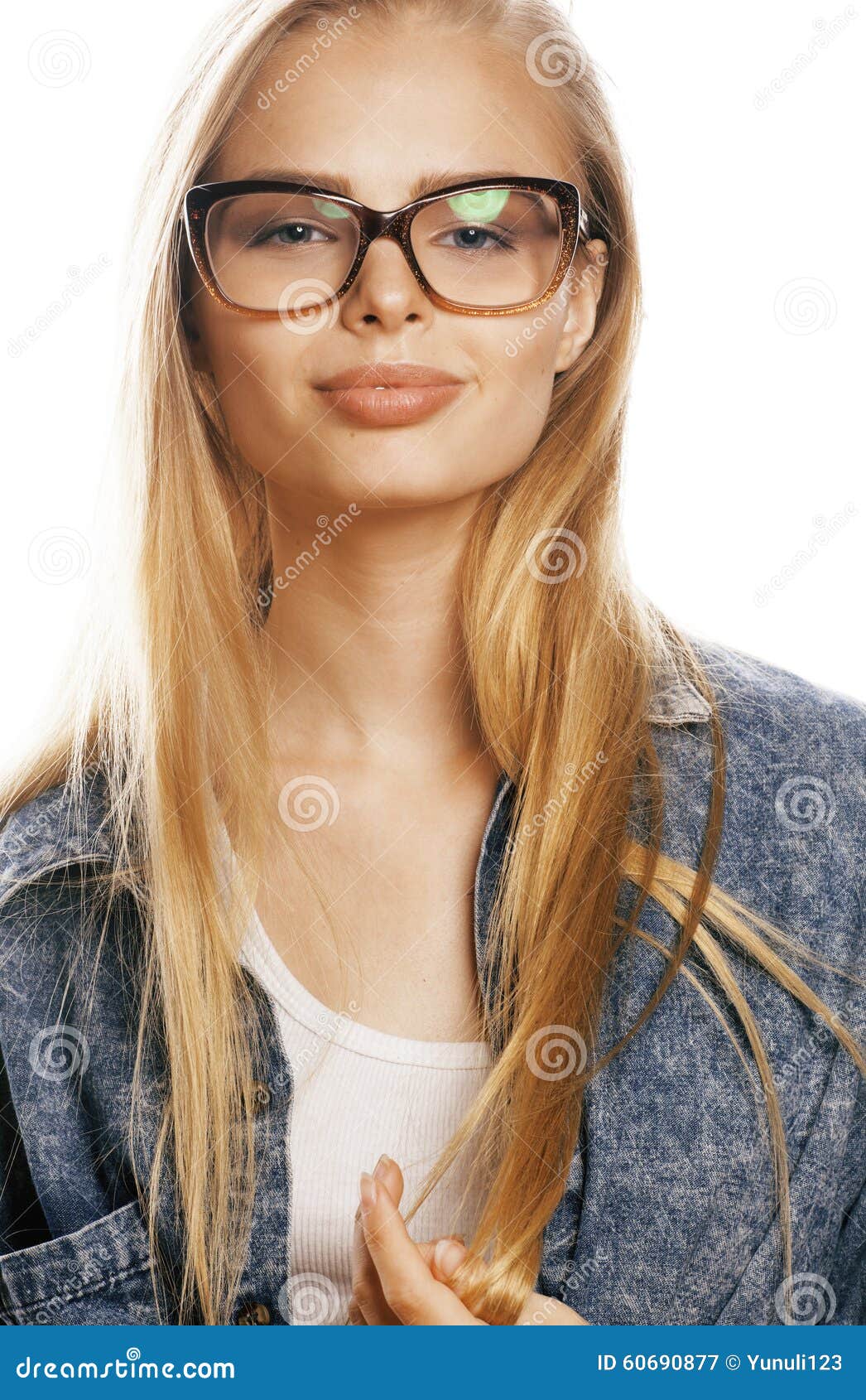 Young Pretty Girl Teenager in Glasses on White Stock Image - Image of ...