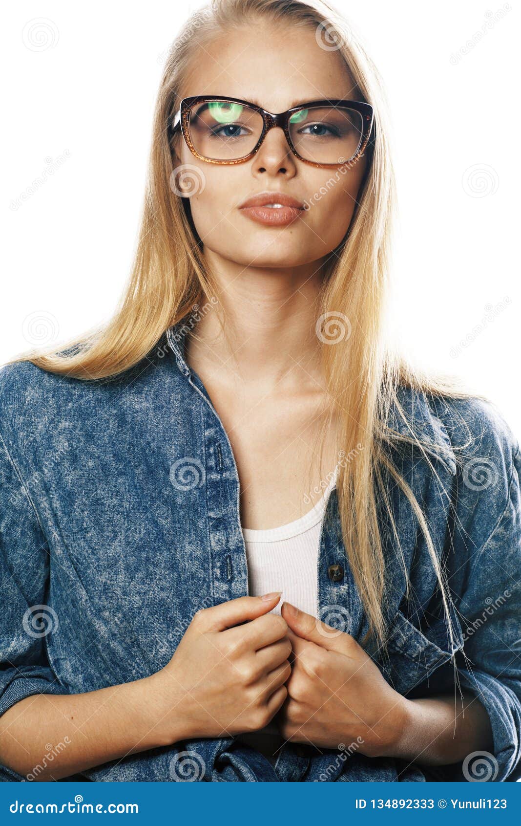 Young Pretty Girl Teenager in Glasses on White Isolated Blond Ha Stock ...