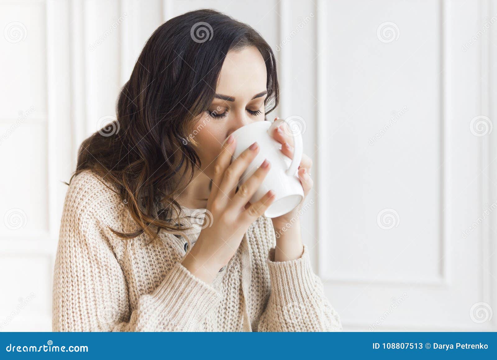 Young Pretty Woman Drinking Coffee in the Morning Stock Image - Image ...
