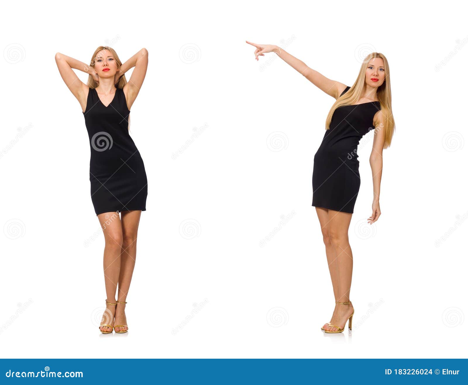 Young Pretty Woman in Mini Black Dress Isolated on White Stock Photo ...