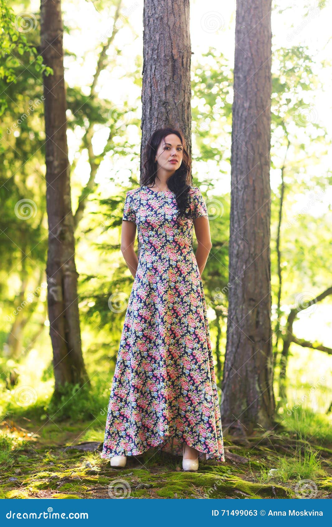 Young Pretty Woman Poses Showing Dress Summer Outdoors in Sunset Stock ...