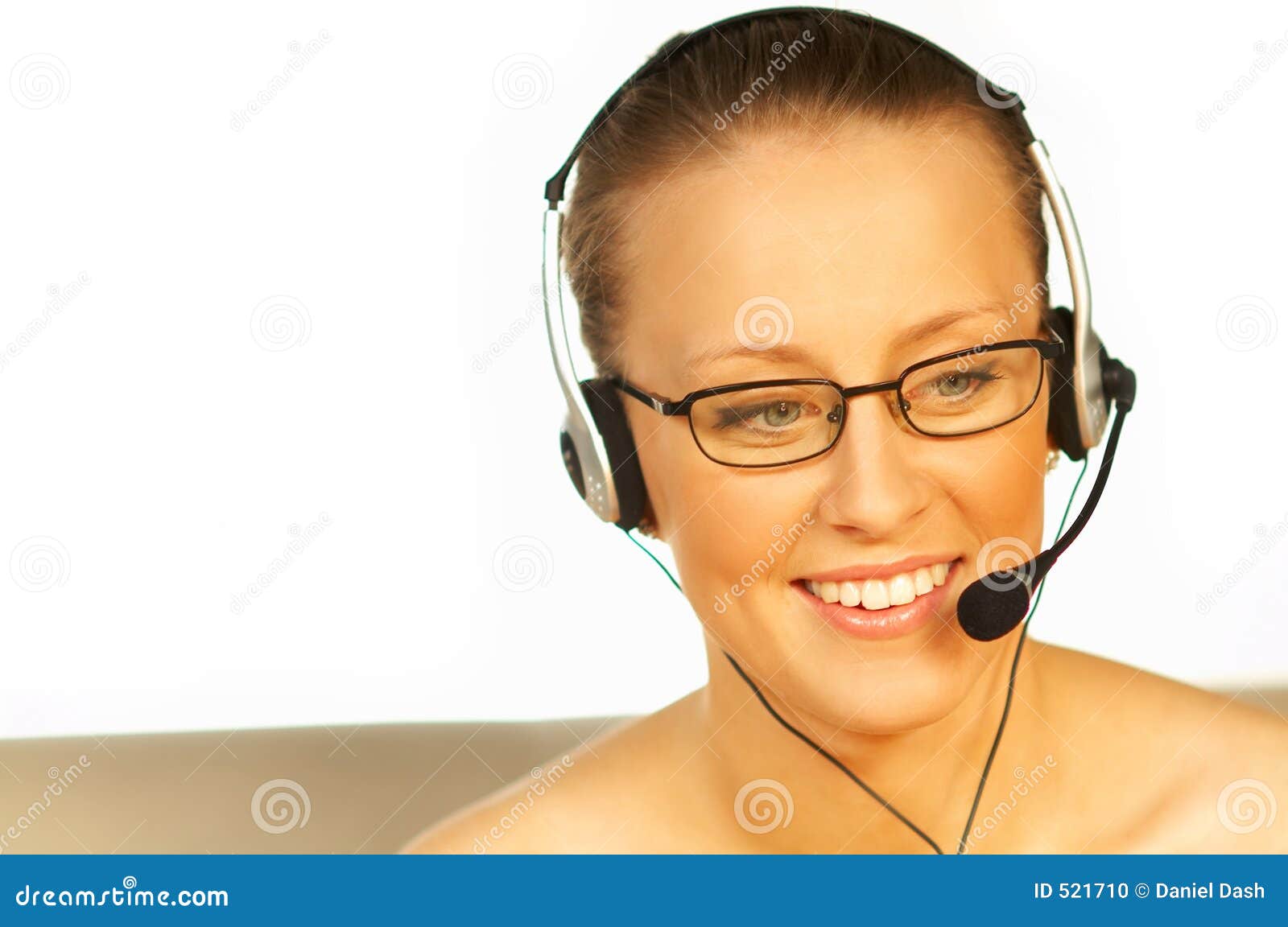 Young Pretty Woman Wearing a Phone Headset Stock Photo Image of