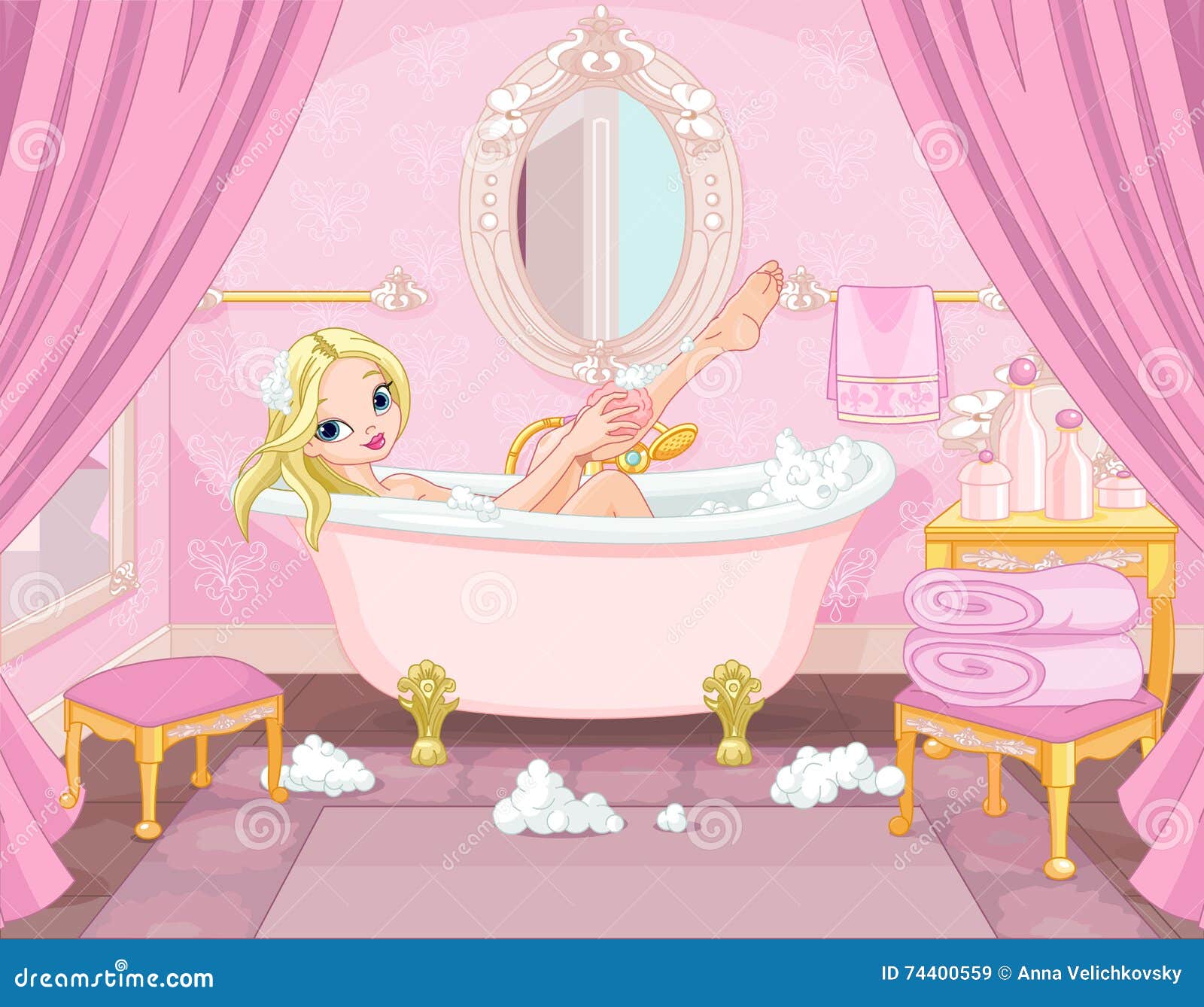 Young Princess Taking Bath stock vector. Illustration of cleanse - 74400559