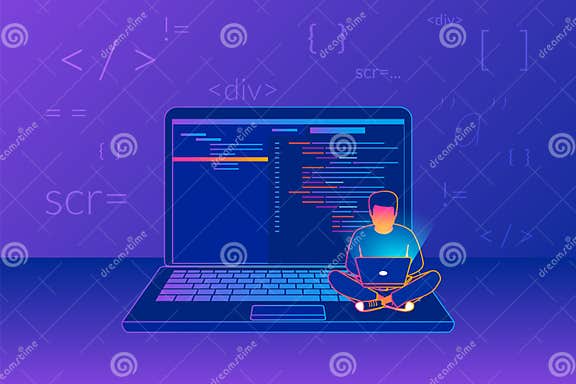 Young Programmer Coding a New Project Stock Vector - Illustration of ...
