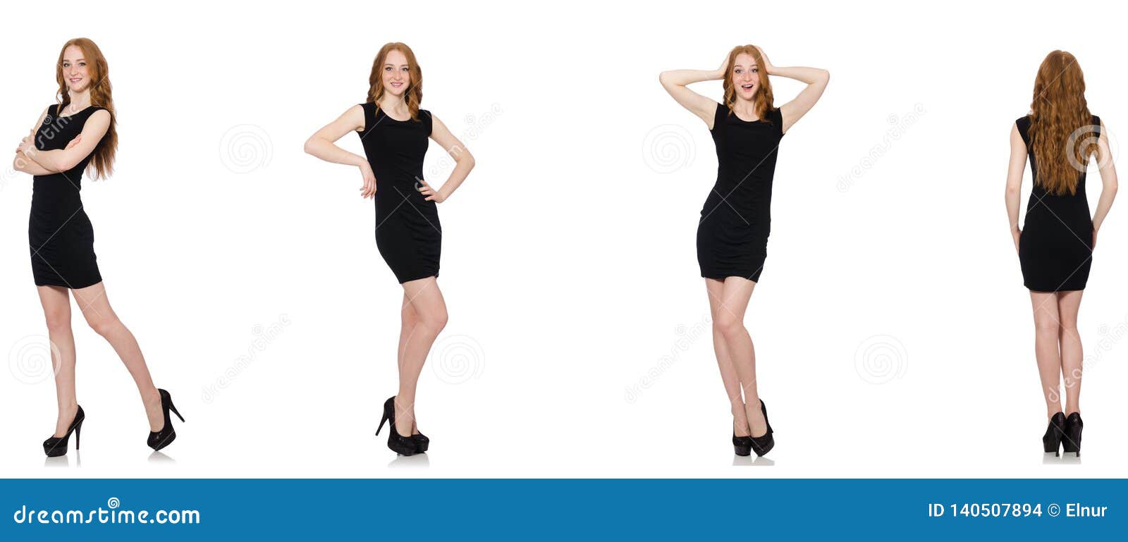 The Young Redhead Lady in Black Dress Stock Photo - Image of beautiful ...
