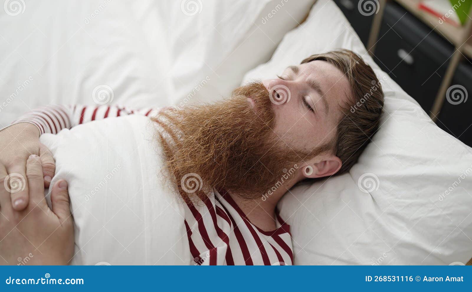 Young Redhead Man Lying on Bed Sleeping at Bedroom Stock Photo - Image ...