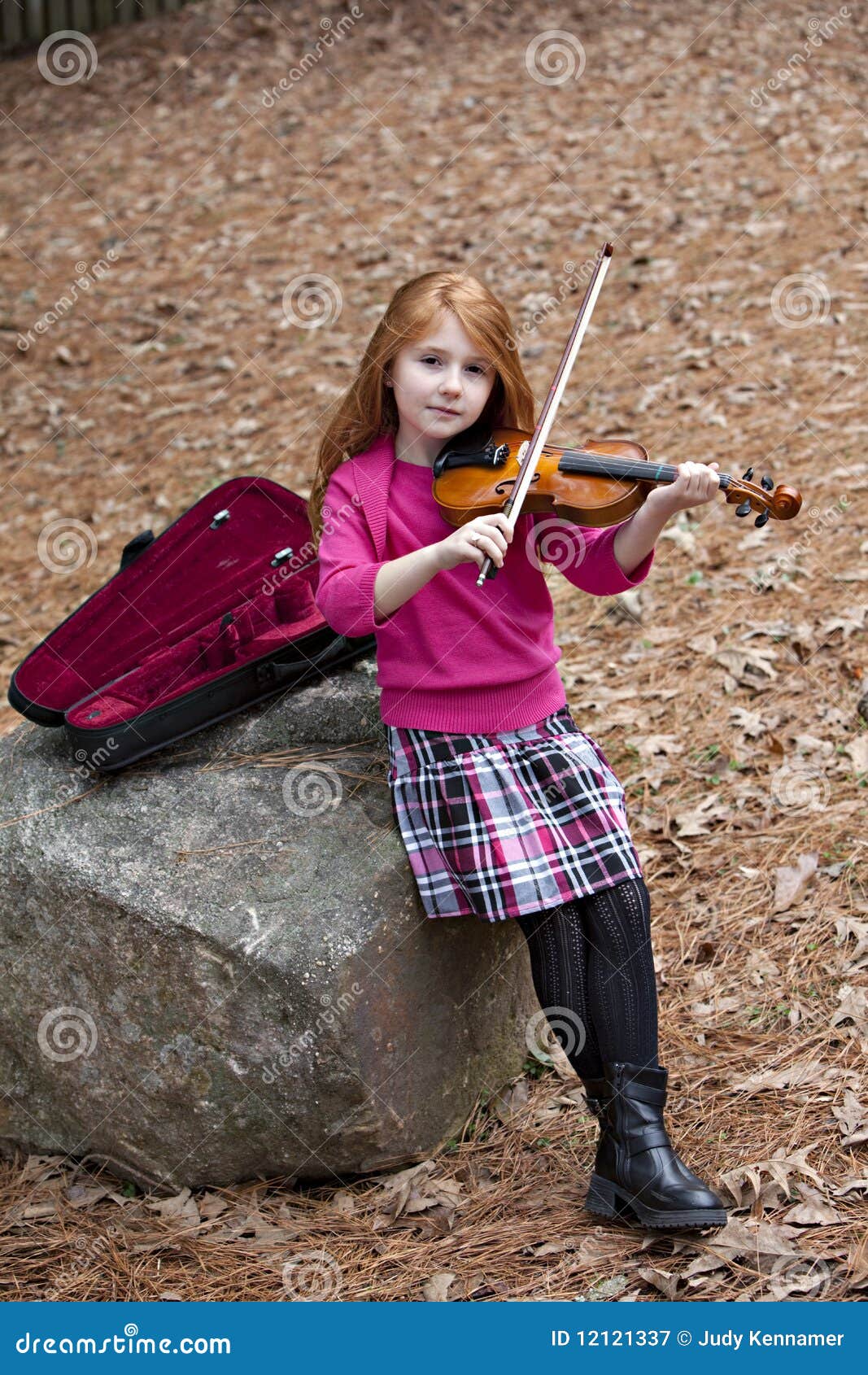 Young Redhead With Violin Outdoors Royalty Free Stock Young Redhead With Violin Outdoors Royalty Free Stock