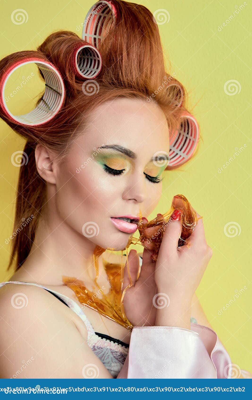 Young Redhead Woman With Shugaring Paste On Her Hands Face Body And 