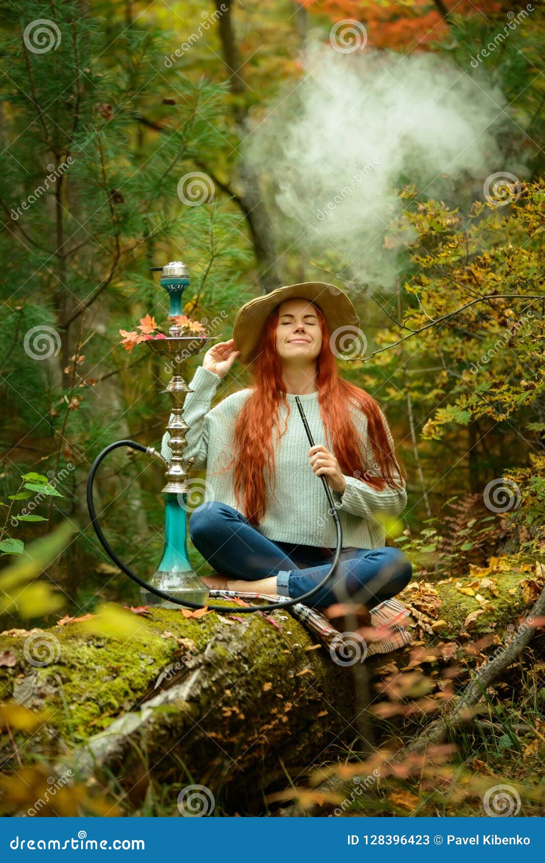 Smoking Lady Plays in the Forest