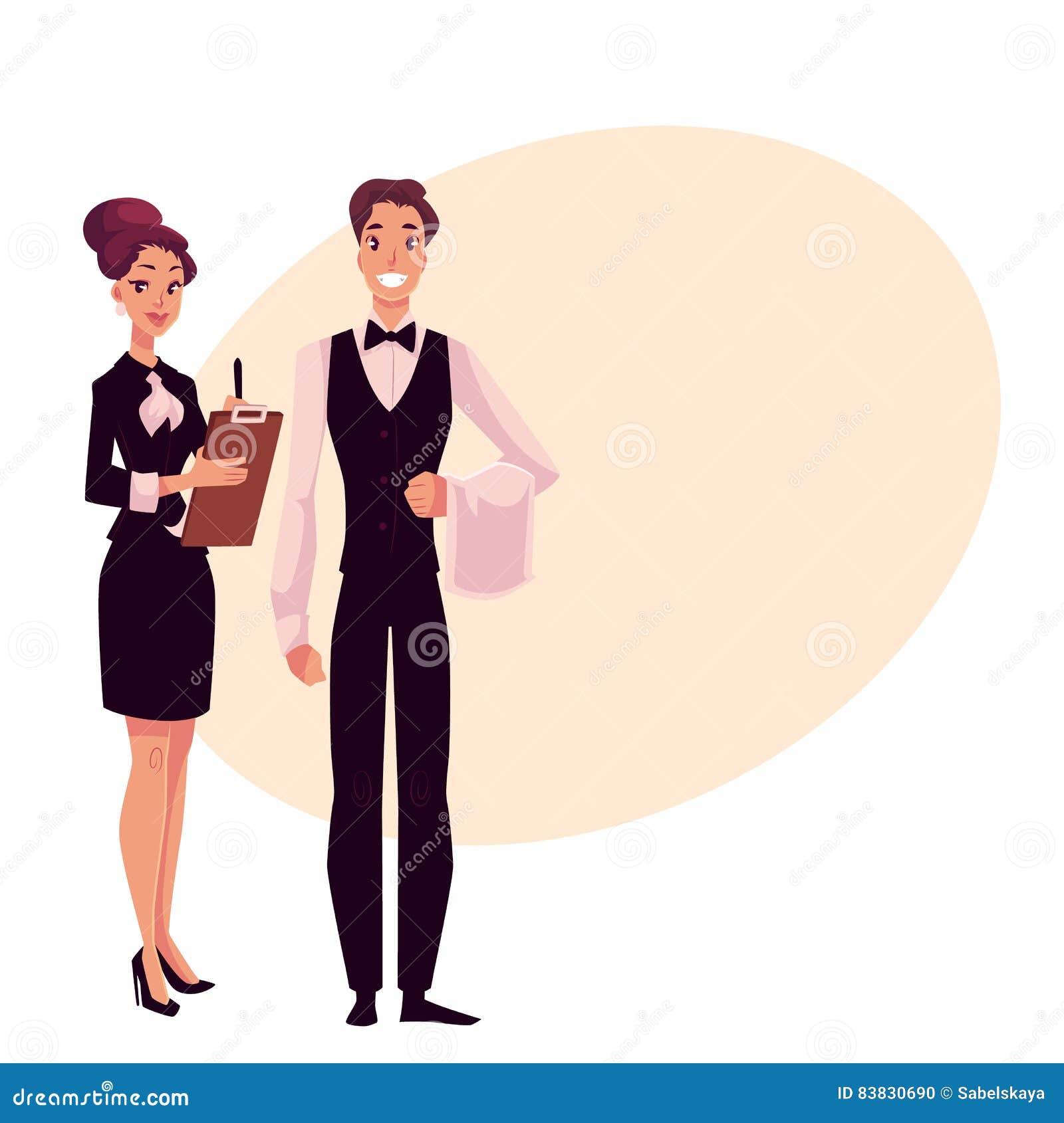 Young Restaurant, Cafe Manager and Waiter in Uniform Stock Vector