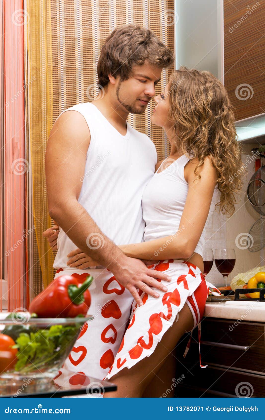Young Romantic Couple Kitchen 13782071 