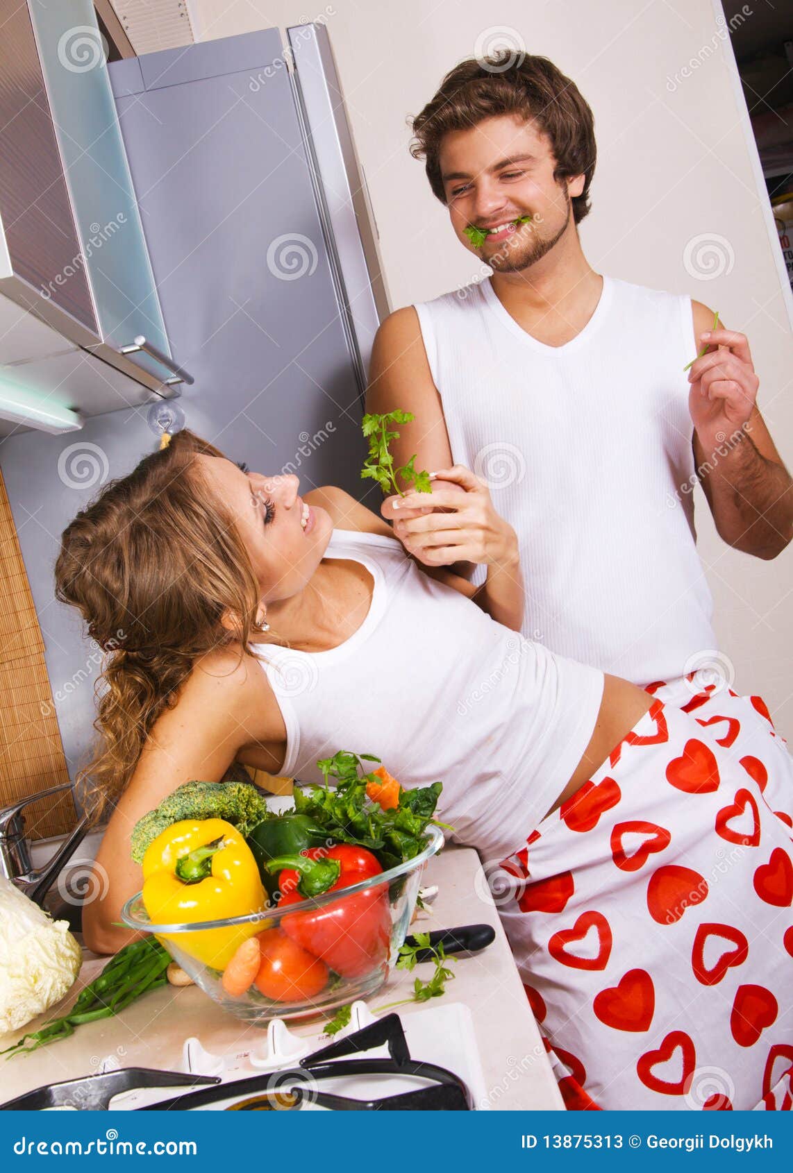 Young Romantic Couple Kitchen 13875313 