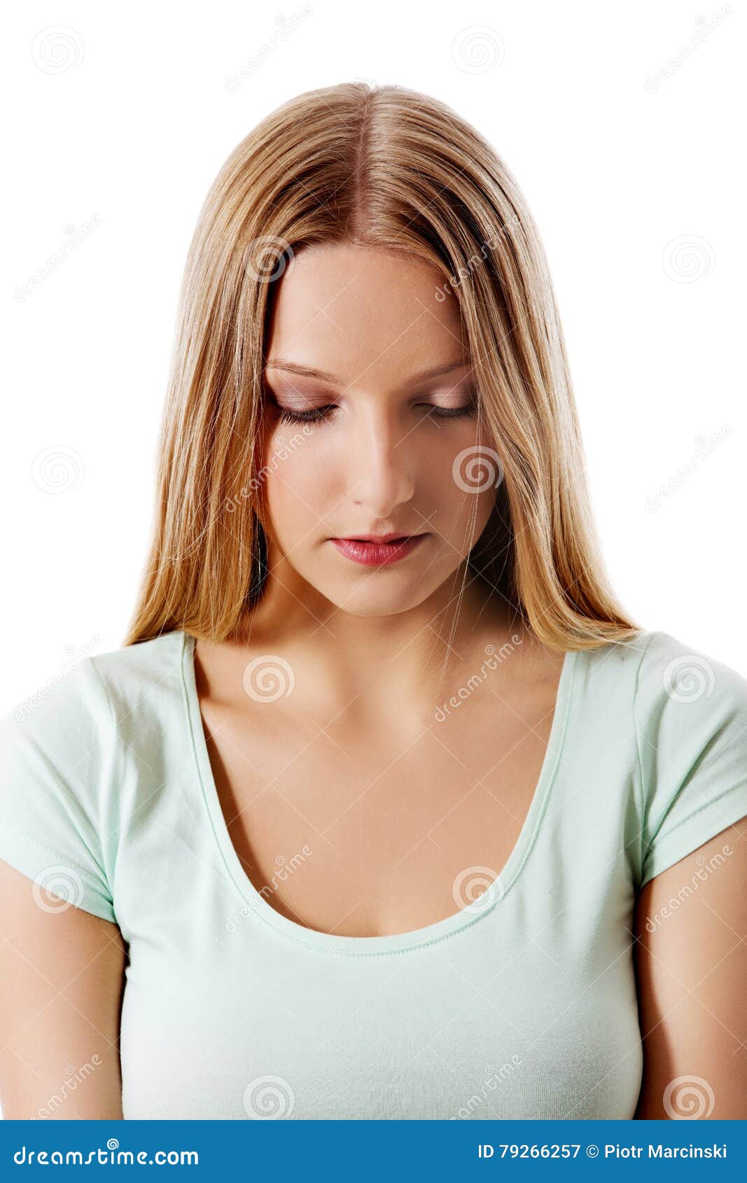 A Young Sad Woman, Isolated on White Background. Stock Image - Image of ...