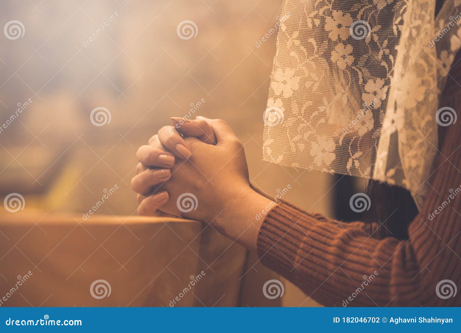 Woman praying in church stock photo. Image of seat, bible - 182046702