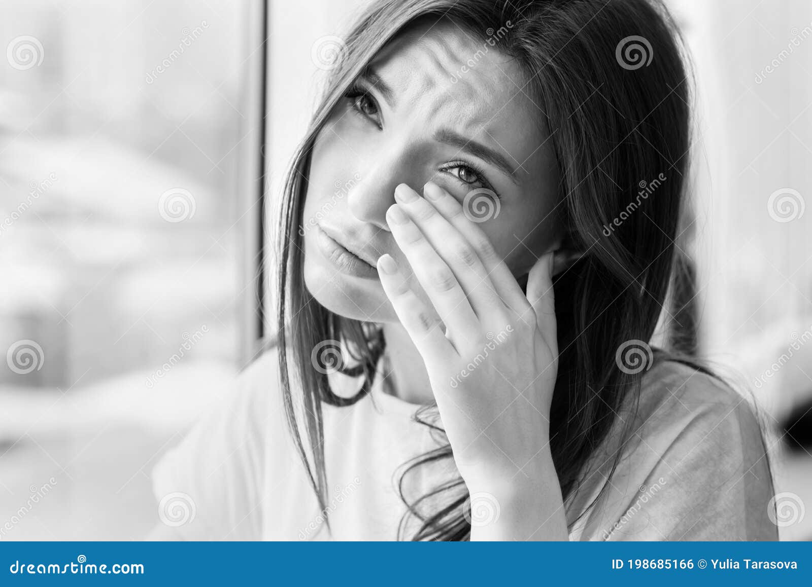 Young sad woman stock photo. Image of face, redness - 198685166