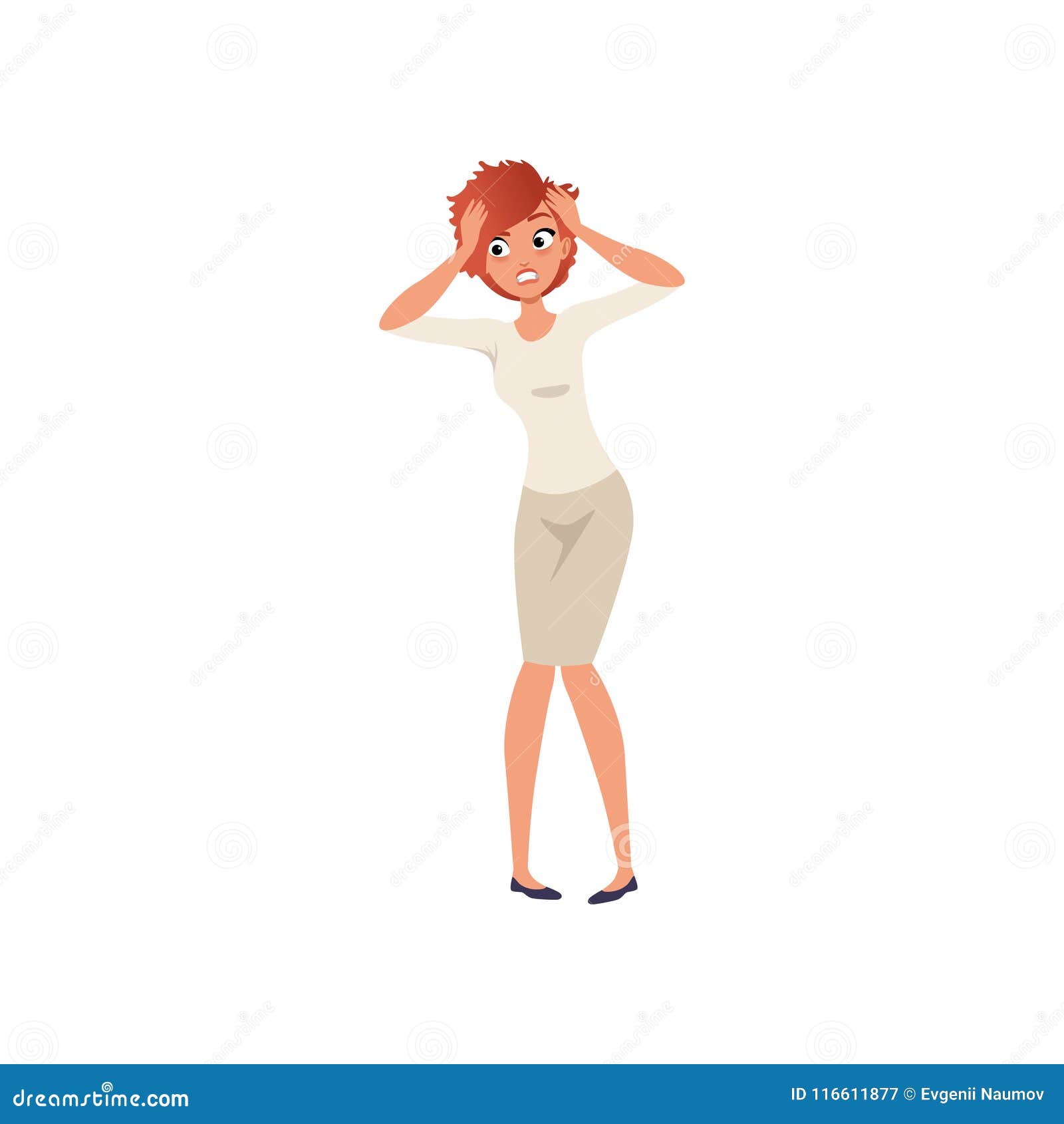 Young Scared Girl Standing and Holding Her Hands on Head. Woman  Experiencing Stress and Fear. Emotional Person. Flat Stock Vector -  Illustration of colorful, female: 116611877