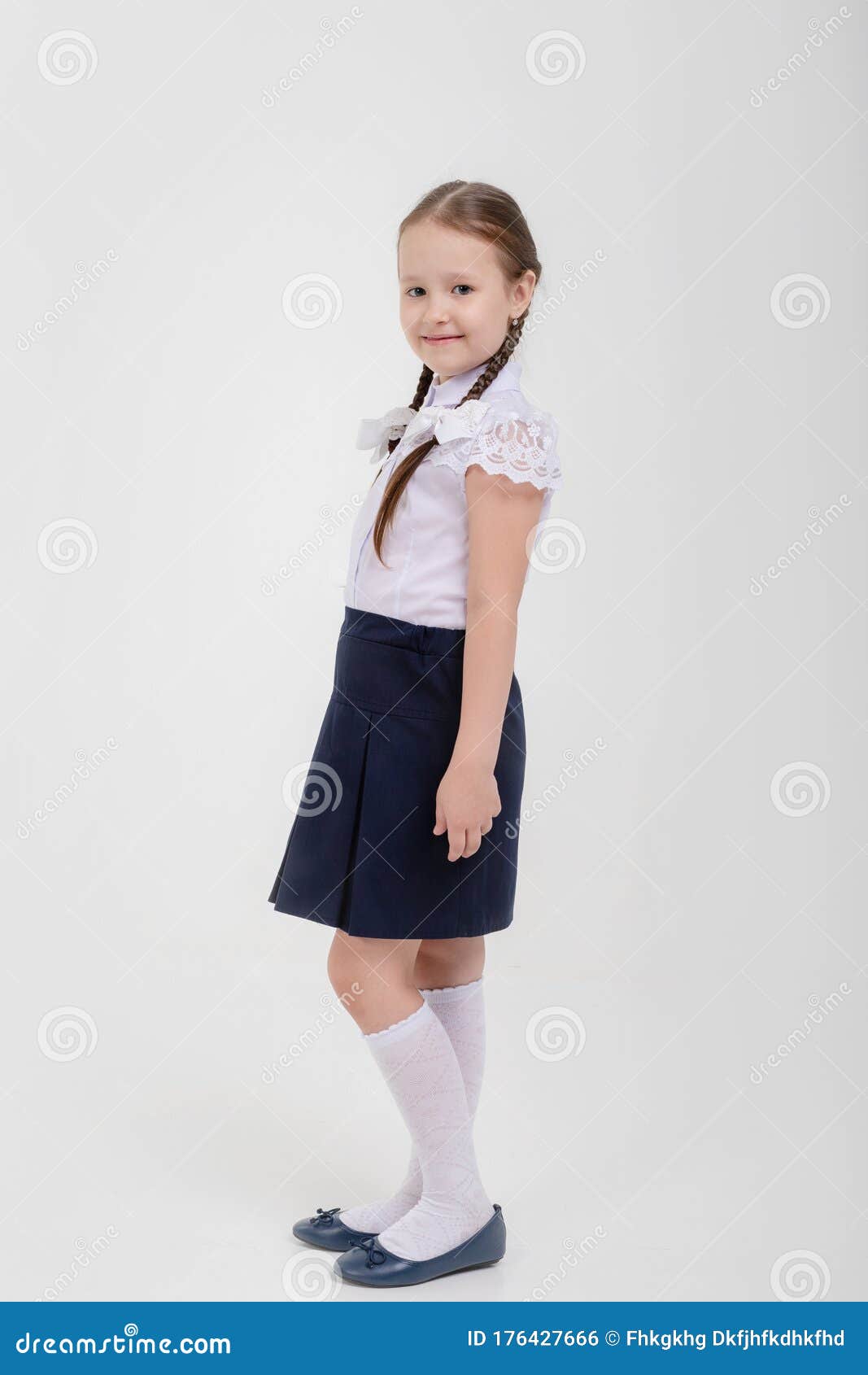 Young School Girl Ready For School. Little Pupil Is Going To School ...