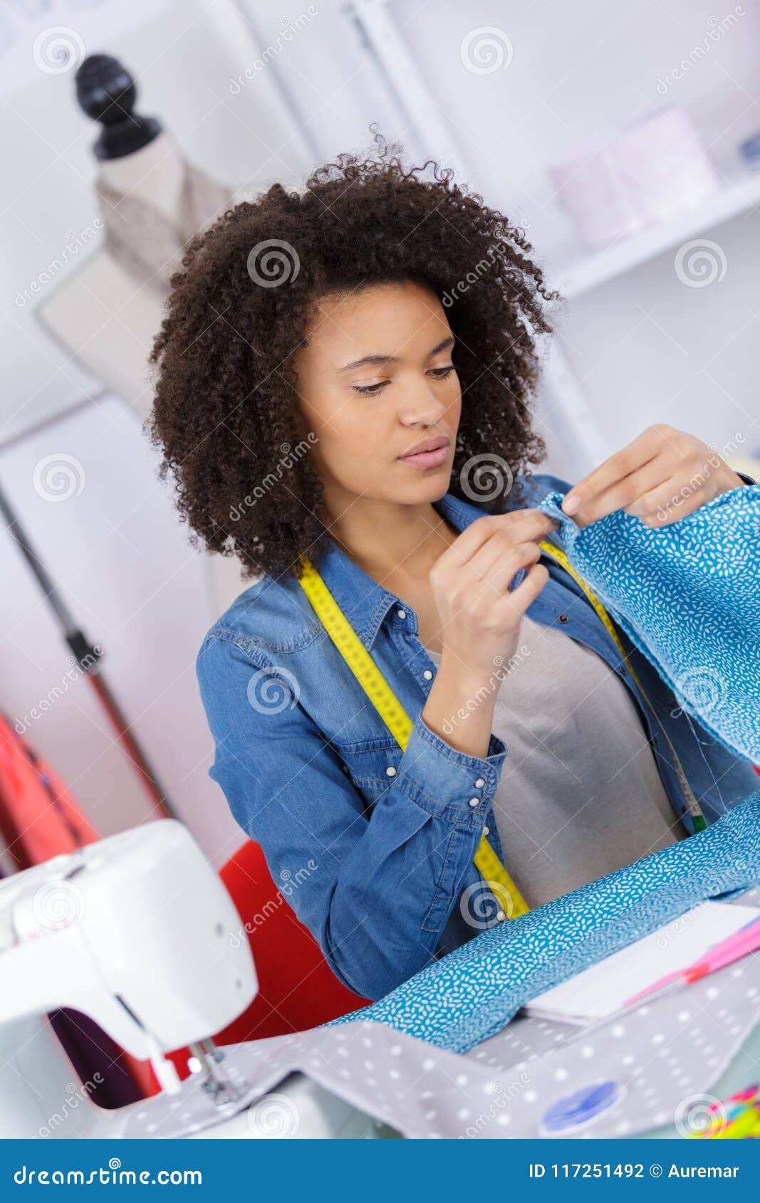 Young Seamstress Hemming Material Stock Photo - Image of worker ...
