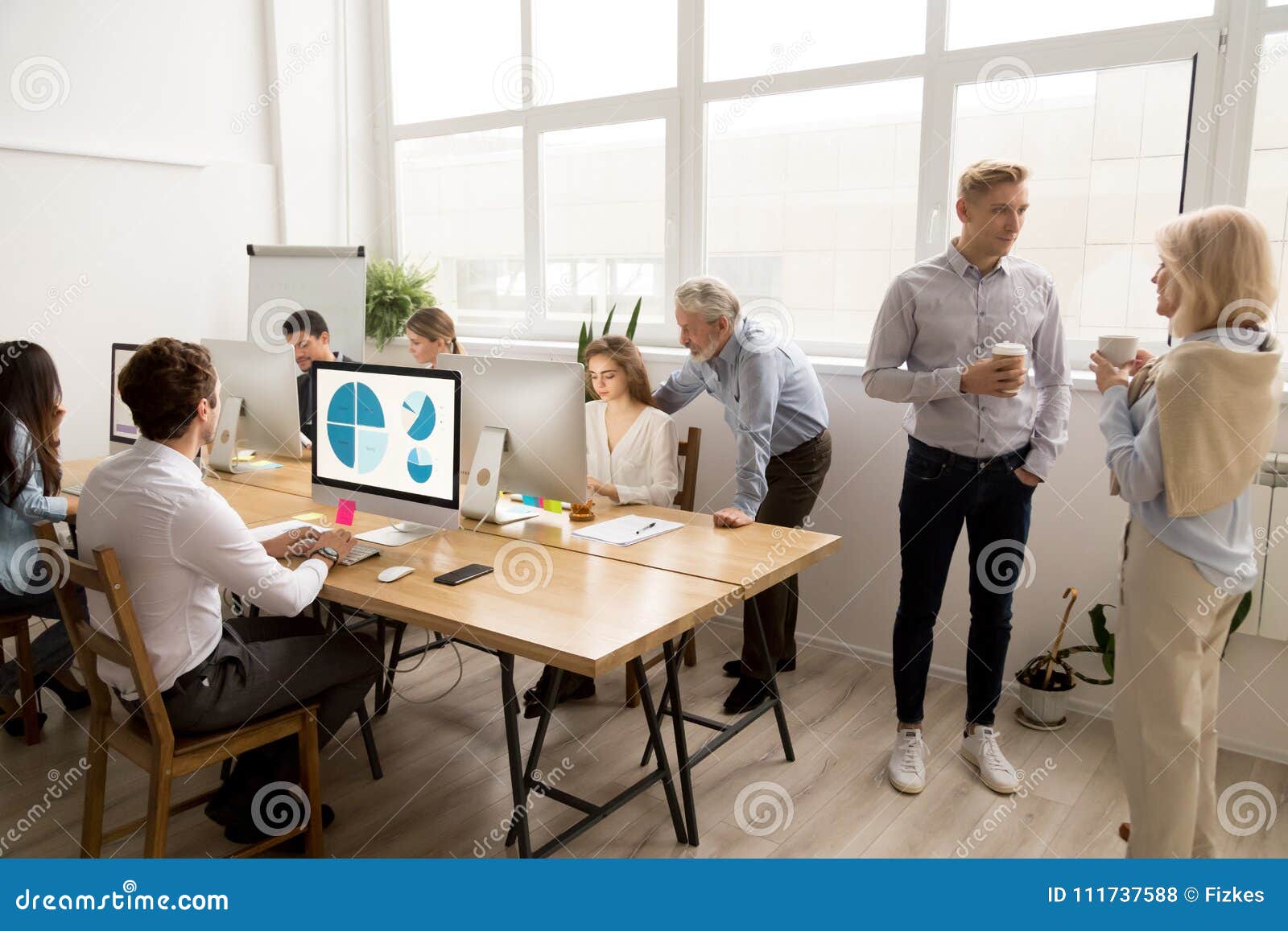 Young and Senior Employees Doing Different Office Activities in Stock Photo  - Image of employees, education: 111737588