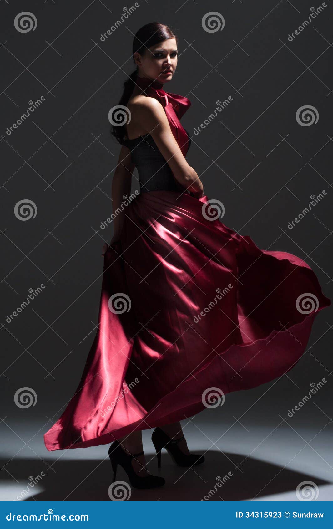 Young Dancing Woman in Red Dress Stock Image - Image of energy, active ...